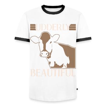 Cow Farmer Calf Farm Cows - Men's Ringer Shirt - white/black - Front - AI Model Female 172 light (172cm) & AI Model Male 178 dark (178cm)