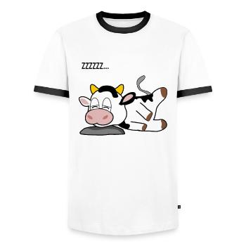 Cow Farmer Calf Sleeping Calves Cows - Men's Ringer Shirt - white/black - Front - AI Model Female 172 light (172cm) & AI Model Male 178 dark (178cm)