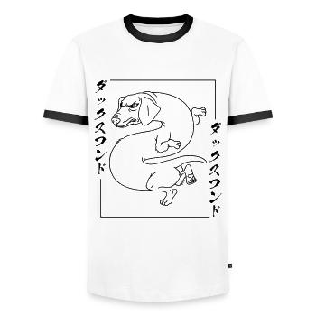Japanese Dachshund Dragon Dog Fun Dachshund - Men's Ringer Shirt - white/black - Front - AI Model Female 172 light (172cm) & AI Model Male 178 dark (178cm)