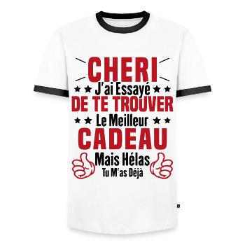 Chéri Saint Valentin Amour Couple Humour - T-shirt contrasté Homme - blanc/noir - Devant - AI Model Female 172 light (172cm) & AI Model Male 178 dark (178cm)
