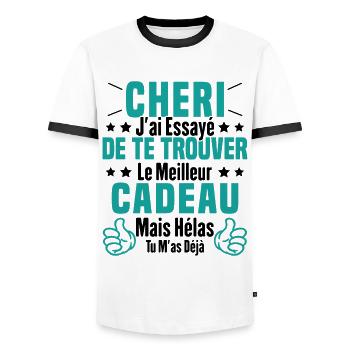 Chéri Saint Valentin Amour Couple Humour - T-shirt contrasté Homme - blanc/noir - Devant - AI Model Female 172 light (172cm) & AI Model Male 178 dark (178cm)