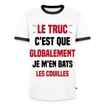 Le Truc C'est Que Je M'en Bats Les Couilles - T-shirt contrasté Homme - blanc/noir - Devant - AI Model Female 172 light (172cm) & AI Model Male 178 dark (178cm)