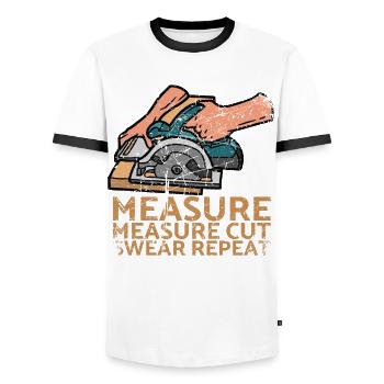 Measure Measure Cut Swear Repeat For Carpenters - Men's Ringer Shirt - white/black - Front - AI Model Female 172 light (172cm) & AI Model Male 178 dark (178cm)