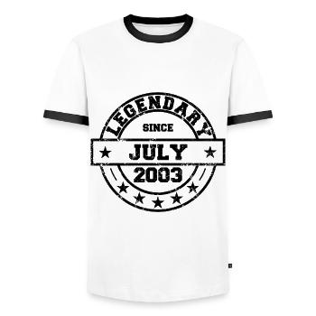 Legendary since July 2003 - Birthday - Men's Ringer Shirt - white/black - Front - AI Model Female 172 light (172cm) & AI Model Male 178 dark (178cm)