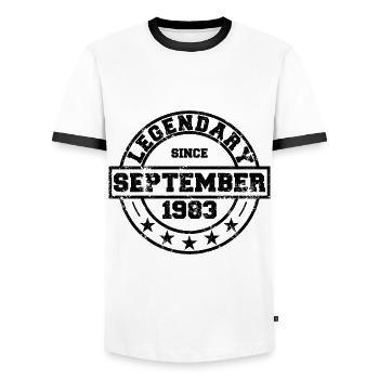 Legendary since September 1983 - Geburtstag - Männer Kontrast-T-Shirt - Weiß/Schwarz - Vorne - AI Model Female 172 light (172cm) & AI Model Male 178 dark (178cm)