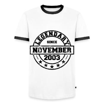 Legendary since November 2003 - Geburtstag - Männer Kontrast-T-Shirt - Weiß/Schwarz - Vorne - AI Model Female 172 light (172cm) & AI Model Male 178 dark (178cm)