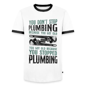 Plumbing Plumber Retired Vintage - Men's Ringer Shirt - white/black - Front - AI Model Female 172 light (172cm) & AI Model Male 178 dark (178cm)
