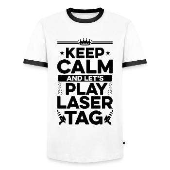 Keep Calm And Let's Play Lasertag Lasergame Player - Männer Kontrast-T-Shirt - Weiß/Schwarz - Vorne - AI Model Female 172 light (172cm) & AI Model Male 178 dark (178cm)