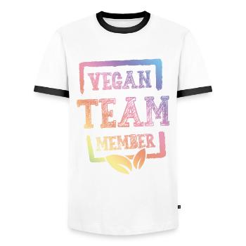 Membre de l’équipe végétalienne - T-shirt contrasté Homme - blanc/noir - Devant - AI Model Female 172 light (172cm) & AI Model Male 178 dark (178cm)