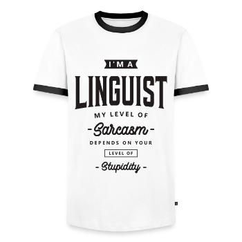 Linguist Funny Job Occupation - Men's Ringer Shirt - white/black - Front - AI Model Female 172 light (172cm) & AI Model Male 178 dark (178cm)