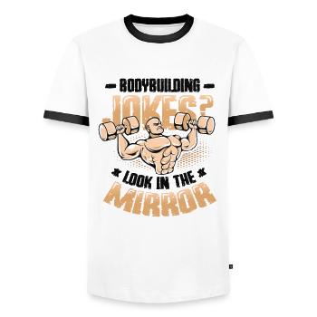 Bodybuilding Witze Blick In Den Spiegel - Männer Kontrast-T-Shirt - Weiß/Schwarz - Vorne - AI Model Female 172 light (172cm) & AI Model Male 178 dark (178cm)