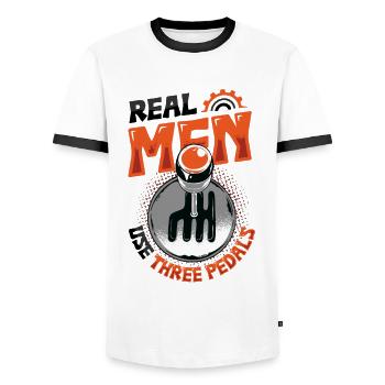 Echte Männer Verwenden Drei Pedale Auto Schalten - Männer Kontrast-T-Shirt - Weiß/Schwarz - Vorne - AI Model Female 172 light (172cm) & AI Model Male 178 dark (178cm)