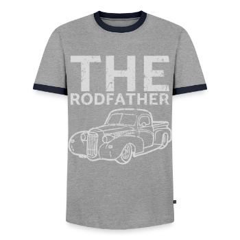The Rodfather design for classic car fans - Men's Ringer Shirt - grey/navy  - Front - AI Model Female 172 light (172cm) & AI Model Male 178 light (178cm)