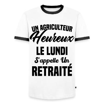 Agriculteur Heureux le lundi S'appelle un Retraité - T-shirt contrasté Homme - blanc/noir - Devant - AI Model Female 172 light (172cm) & AI Model Male 178 dark (178cm)