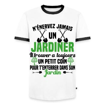 N'Énervez Jamais Un Jardinier Jardin Jardinage - T-shirt contrasté Homme - blanc/noir - Devant - AI Model Female 172 light (172cm) & AI Model Male 178 dark (178cm)