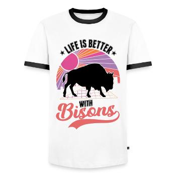 Life is better with a buffalo Buffalo - Men's Ringer Shirt - white/black - Front - AI Model Female 172 light (172cm) & AI Model Male 178 dark (178cm)