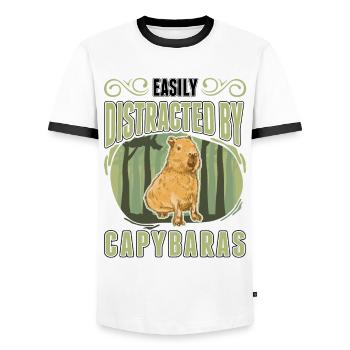 Easily distracted by Capybaras - Männer Kontrast-T-Shirt - Weiß/Schwarz - Vorne - AI Model Female 172 light (172cm) & AI Model Male 178 dark (178cm)
