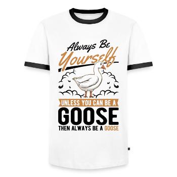 Oies Cadeau Goose Lovers Goose Éleveurs d’oies - T-shirt contrasté Homme - blanc/noir - Devant - AI Model Female 172 light (172cm) & AI Model Male 178 dark (178cm)
