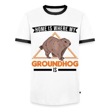Marmotte de jour de marmotte - T-shirt contrasté Homme - blanc/noir - Devant - AI Model Female 172 light (172cm) & AI Model Male 178 dark (178cm)