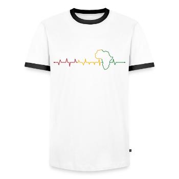 Afrika Karte Herzschlag Schwarz Geschichte - Männer Kontrast-T-Shirt - Weiß/Schwarz - Vorne - AI Model Female 172 light (172cm) & AI Model Male 178 dark (178cm)