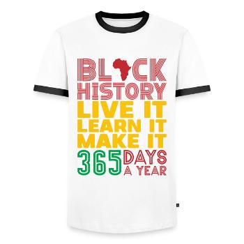 Live it, learn it, make it black History - Men's Ringer Shirt - white/black - Front - AI Model Female 172 light (172cm) & AI Model Male 178 dark (178cm)