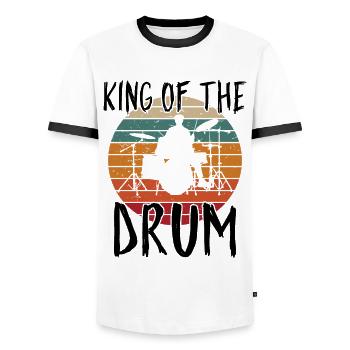 King Of The Drum Retro Drumming Drumset Drummer - Men's Ringer Shirt - white/black - Front - AI Model Female 172 light (172cm) & AI Model Male 178 dark (178cm)
