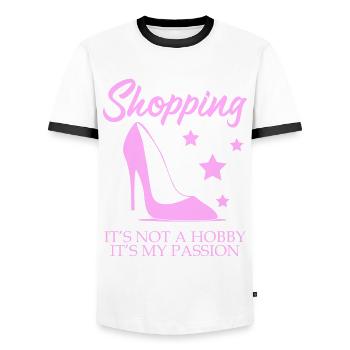 Shopping Shoes High Heels - Men's Ringer Shirt - white/black - Front - AI Model Female 172 light (172cm) & AI Model Male 178 dark (178cm)