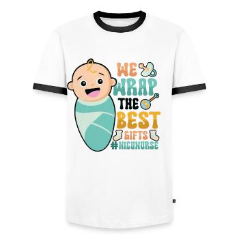 We wrap the best gifts - Men's Ringer Shirt - white/black - Front - AI Model Female 172 light (172cm) & AI Model Male 178 dark (178cm)