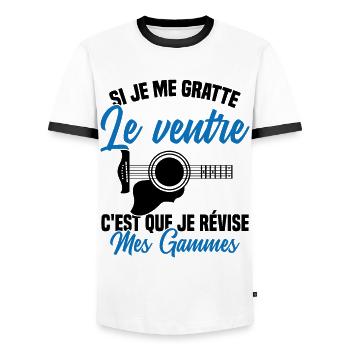 Si je me gratte le ventre humour guitariste - T-shirt contrasté Homme - blanc/noir - Devant - AI Model Female 172 light (172cm) & AI Model Male 178 dark (178cm)