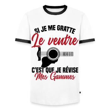 Si je me gratte le ventre humour guitariste - T-shirt contrasté Homme - blanc/noir - Devant - AI Model Female 172 light (172cm) & AI Model Male 178 dark (178cm)
