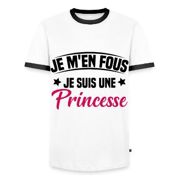 je m'en fou je suis une princesse - T-shirt contrasté Homme - blanc/noir - Devant - AI Model Female 172 light (172cm) & AI Model Male 178 dark (178cm)