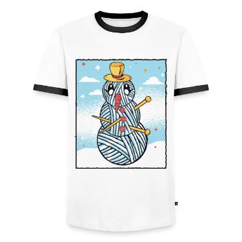 Fil Bonhomme de neige Couture Tricot Crochet - T-shirt contrasté Homme - blanc/noir - Devant - AI Model Female 172 light (172cm) & AI Model Male 178 dark (178cm)