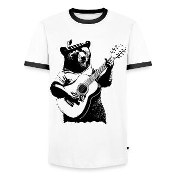 Funny Bear Playing Guitar and Singing - Men's Ringer Shirt - white/black - Front - AI Model Female 172 light (172cm) & AI Model Male 178 dark (178cm)