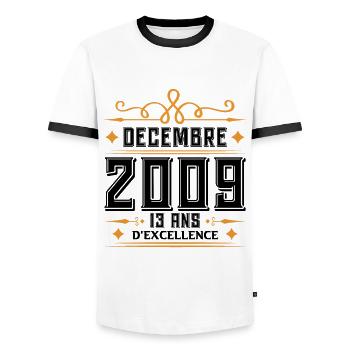 né en DÉCEMBRE 2009, 13 ans, cadeau anniversaire. - T-shirt contrasté Homme - blanc/noir - Devant - AI Model Female 172 light (172cm) & AI Model Male 178 dark (178cm)