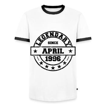 Legendary since April 1996 - Birthday - Men's Ringer Shirt - white/black - Front - AI Model Female 172 light (172cm) & AI Model Male 178 dark (178cm)