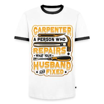 Funny Woodworking Carpenter - Men's Ringer Shirt - white/black - Front - AI Model Female 172 light (172cm) & AI Model Male 178 dark (178cm)