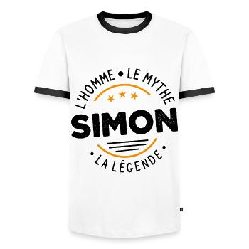Simon L'Homme Le Mythe La Légende Cadeau Humour - T-shirt contrasté Homme - blanc/noir - Devant - AI Model Female 172 light (172cm) & AI Model Male 178 dark (178cm)