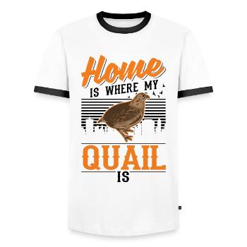 La maison est l’endroit où ma caille est Wachtel - T-shirt contrasté Homme - blanc/noir - Devant - AI Model Female 172 light (172cm) & AI Model Male 178 dark (178cm)