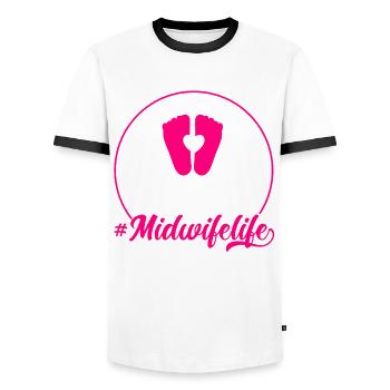 Obstetrician Obstetrician Doula Gift - Men's Ringer Shirt - white/black - Front - AI Model Female 172 light (172cm) & AI Model Male 178 dark (178cm)