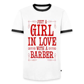 Girl in love with a Barber - Men's Ringer Shirt - white/black - Front - AI Model Female 172 light (172cm) & AI Model Male 178 dark (178cm)