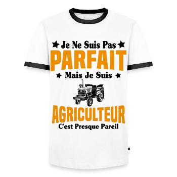Pas parfait mais je suis un papa agriculteur Cool - T-shirt contrasté Homme - blanc/noir - Devant - AI Model Female 172 light (172cm) & AI Model Male 178 dark (178cm)
