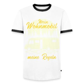 Wohnmobil Camping Reise Wohnmobile - Männer Kontrast-T-Shirt - Weiß/Schwarz - Vorne - AI Model Female 172 light (172cm) & AI Model Male 178 dark (178cm)