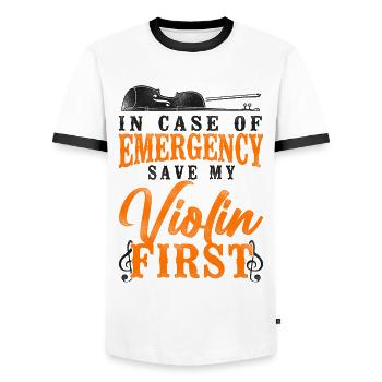 Violin Violinist Vintage In Case - Men's Ringer Shirt - white/black - Front - AI Model Female 172 light (172cm) & AI Model Male 178 dark (178cm)