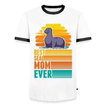 Best Seal Mom Ever Robben Mama Seehund - Männer Kontrast-T-Shirt - Weiß/Schwarz - Vorne - AI Model Female 172 light (172cm) & AI Model Male 178 dark (178cm)
