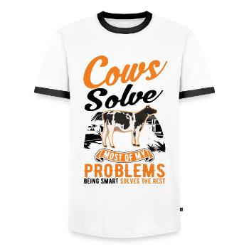 Cow Gift Farmer Cattle Breeder Cows - Men's Ringer Shirt - white/black - Front - AI Model Female 172 light (172cm) & AI Model Male 178 dark (178cm)