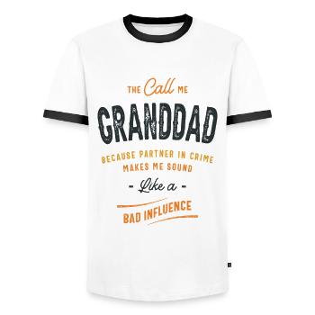 The Call Me Granddad Because Partner in Crime - Men's Ringer Shirt - white/black - Front - AI Model Female 172 light (172cm) & AI Model Male 178 dark (178cm)