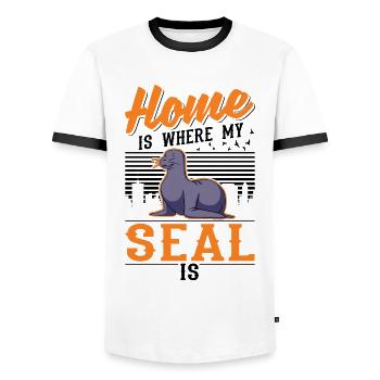 Zuhause ist wo meine Robbe ist Seehund Seelöwe - Männer Kontrast-T-Shirt - Weiß/Schwarz - Vorne - AI Model Female 172 light (172cm) & AI Model Male 178 dark (178cm)