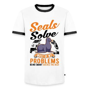 Cadeau de phoque Lion de mer Phoque Lion de mer - T-shirt contrasté Homme - blanc/noir - Devant - AI Model Female 172 light (172cm) & AI Model Male 178 dark (178cm)