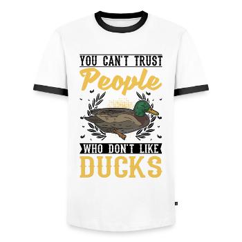 Duck Gift Duck Duck Breeder - Men's Ringer Shirt - white/black - Front - AI Model Female 172 light (172cm) & AI Model Male 178 dark (178cm)