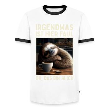 Irgendwas Ist Hier Faul Oh Das Bin Ja Ich Faultier - Männer Kontrast-T-Shirt - Weiß/Schwarz - Vorne - AI Model Female 172 light (172cm) & AI Model Male 178 dark (178cm)
